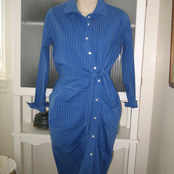 1. State Button Down Shirt Dress Royal Blue Pinstripe Size 0 - Picture 1 of 5